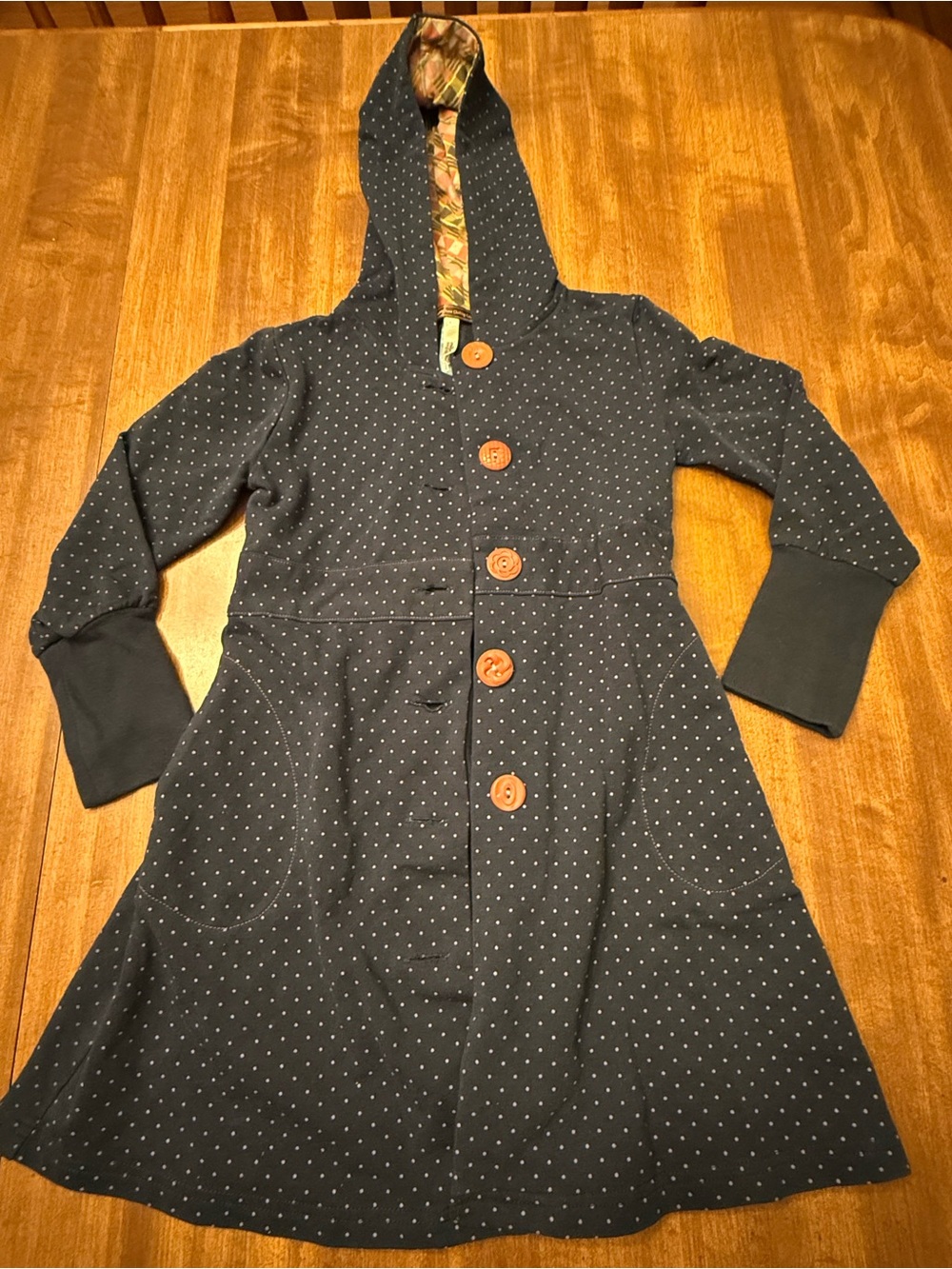 Matilda Jane Navy Polka Dot Hooded Coat with Wooden Buttons - Picture 1 of 4
